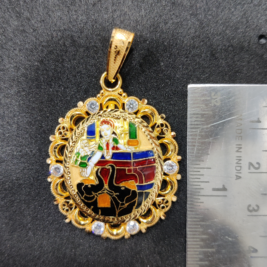 916 Gold Fancy Gent's Shakti Maa Minakari Pendant - Image 2