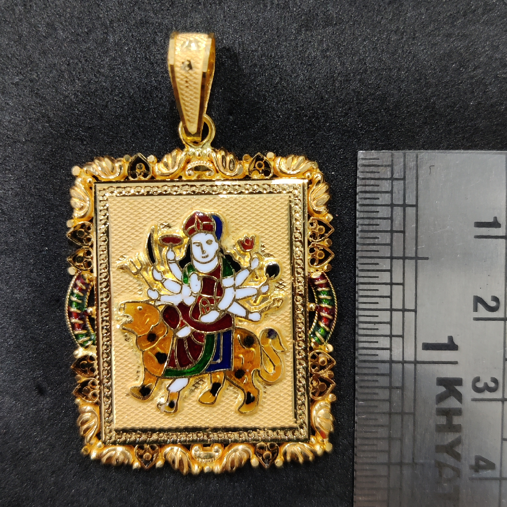 916 Gold Fancy Gent's Ambaji Maa Minakari Pendant - Image 2