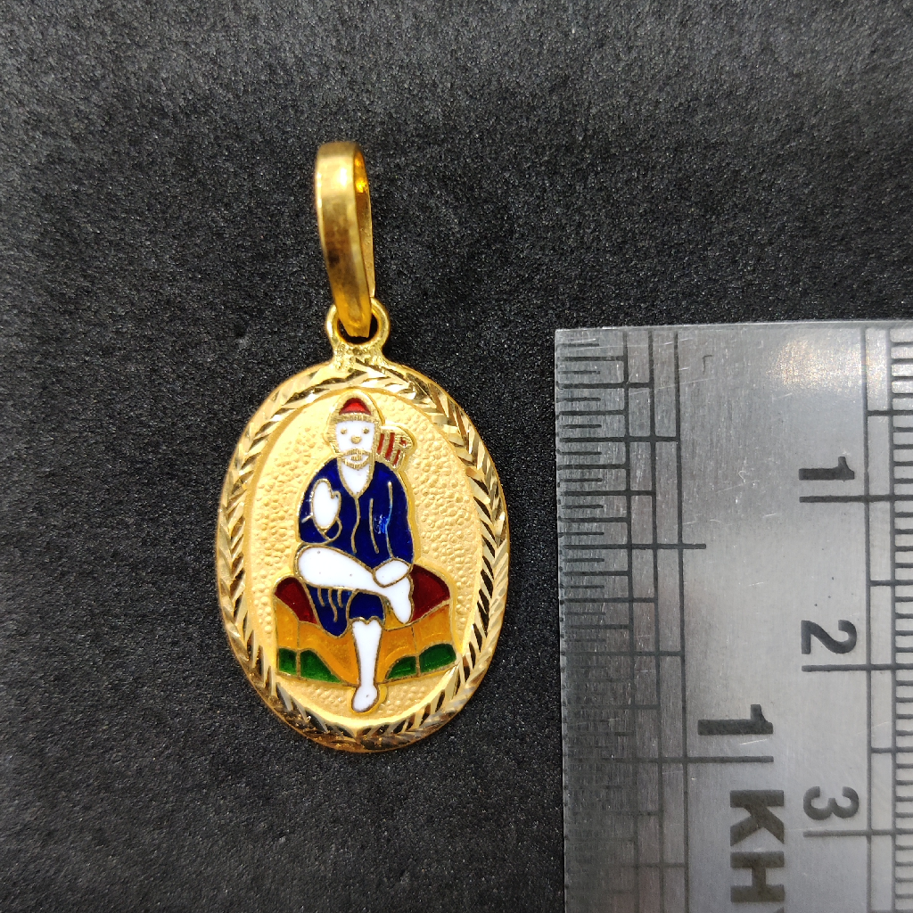 916 Gold Fancy Gent's Sai Baba Minakari Pendant - Image 2