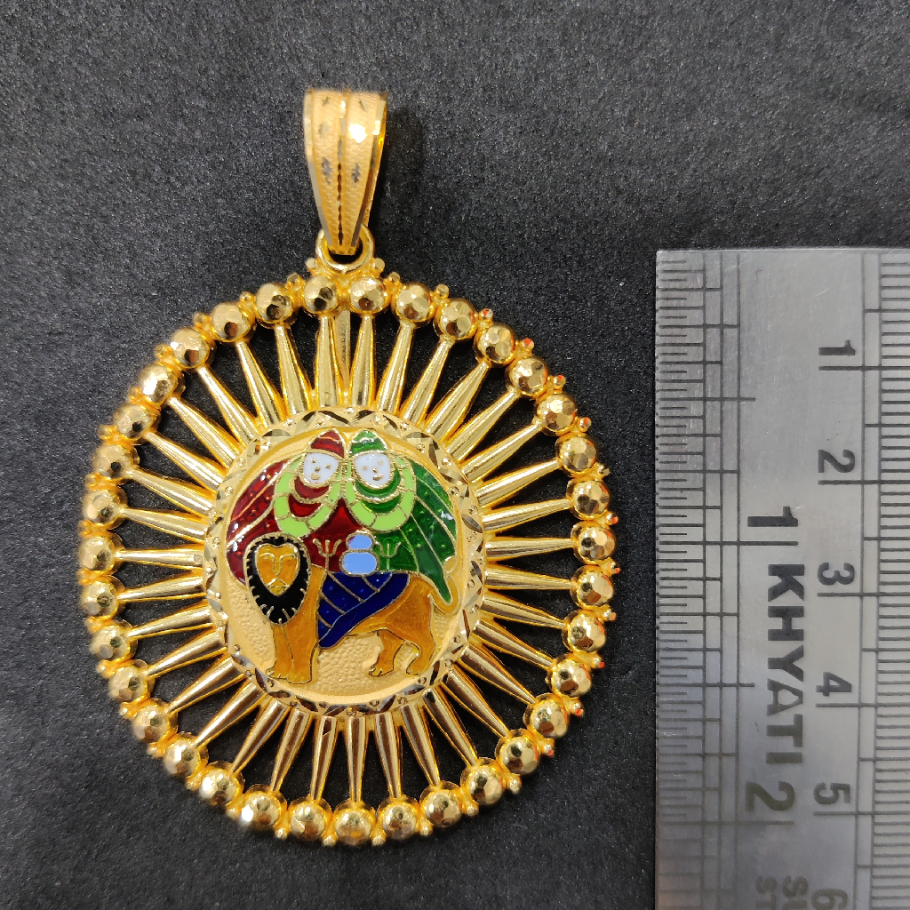 916 Gold Fancy Gent's Chamunda Maa Minakari Pendant - Image 2