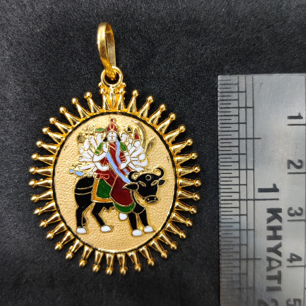 916 Gold Fancy Gent's Visat Maa Minakari Pendant - Image 2