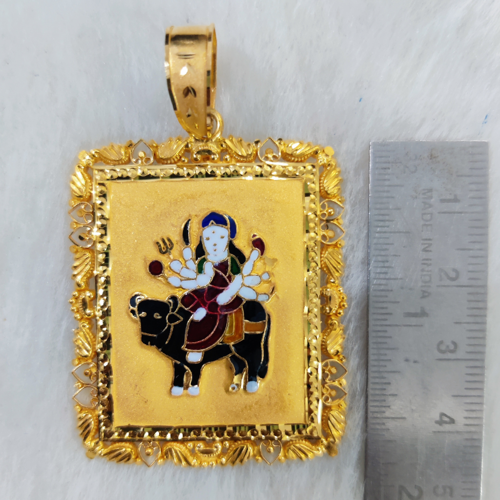 916 Gold Fancy Gent's Verai Maa Minakari Pendant - Image 2