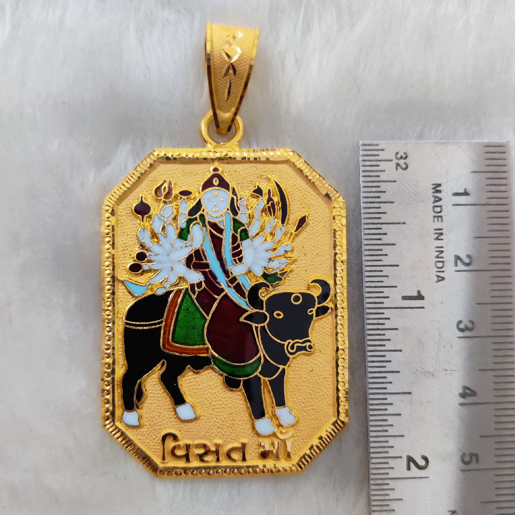 916 Gold Fancy Gent's Visat Maa Minakari Pendant - Image 2