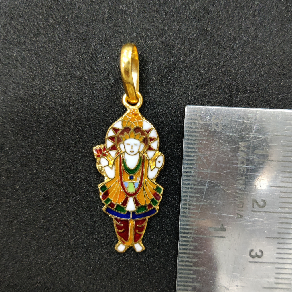 916 Gold Swaminarayan Bhagavan Minakari Pendant - Image 2