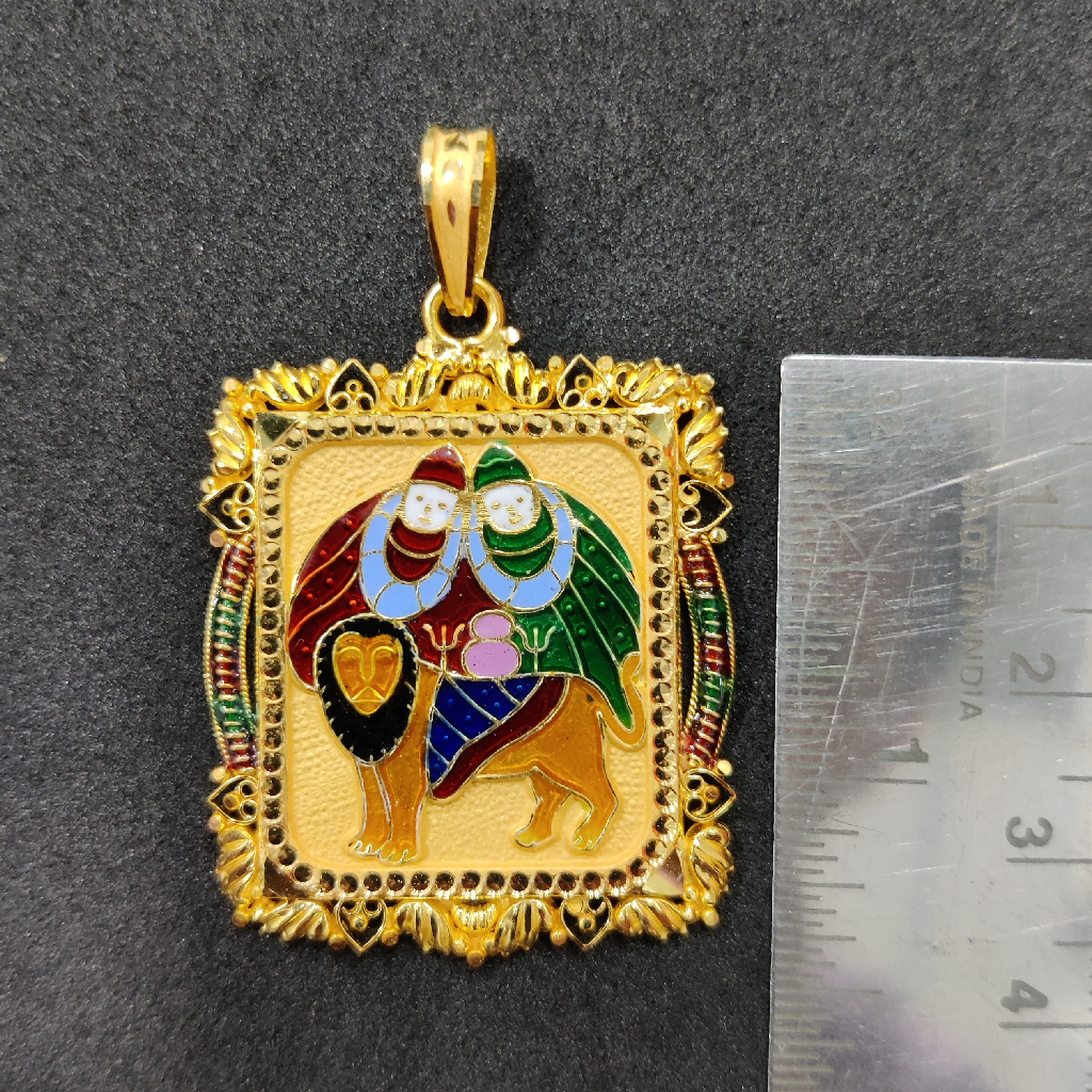 916 Gold Fancy Gent's Chamunda Maa Minakari Pendant - Image 2
