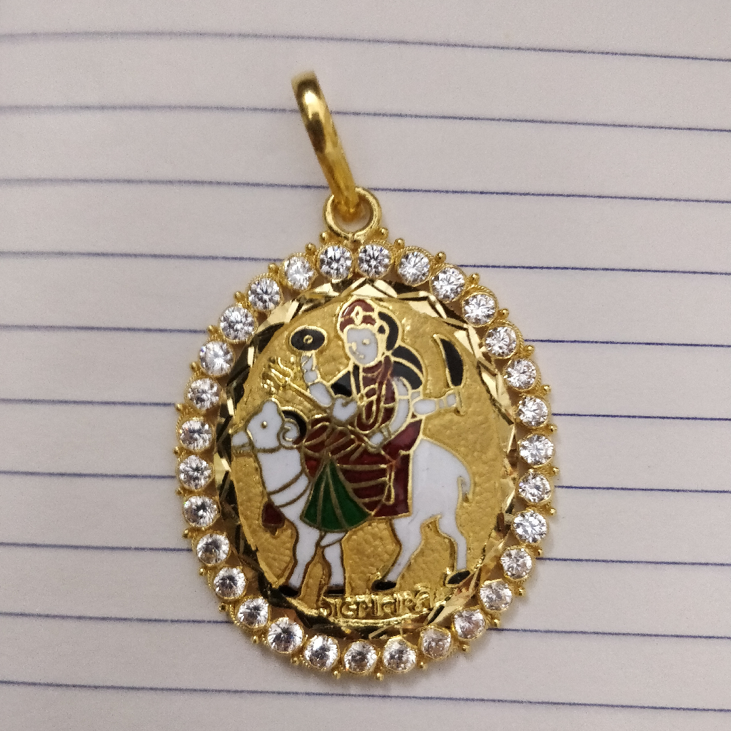 916 Gold Fancy Gent's Gel Maa Minakari Pendant