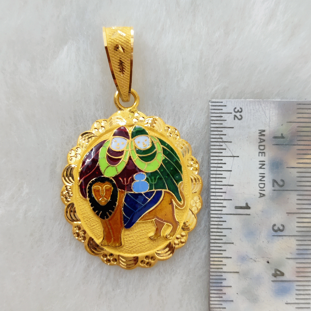916 Gold Fancy Gent's Chamunda Maa Minakari Pendant - Image 2