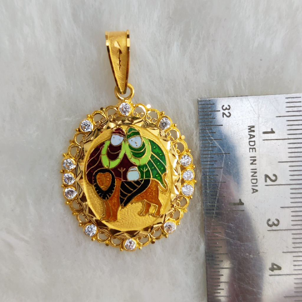 916 Gold Fancy Gent's Chamunda Maa Minakari Pendant - Image 2