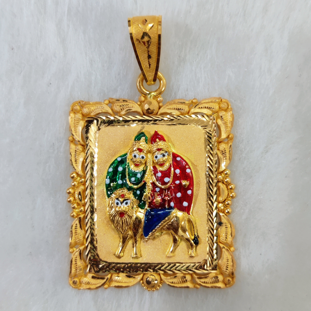 916 Gold Fancy Gent's Chamunda Maa Minakari Pendant - Image 2