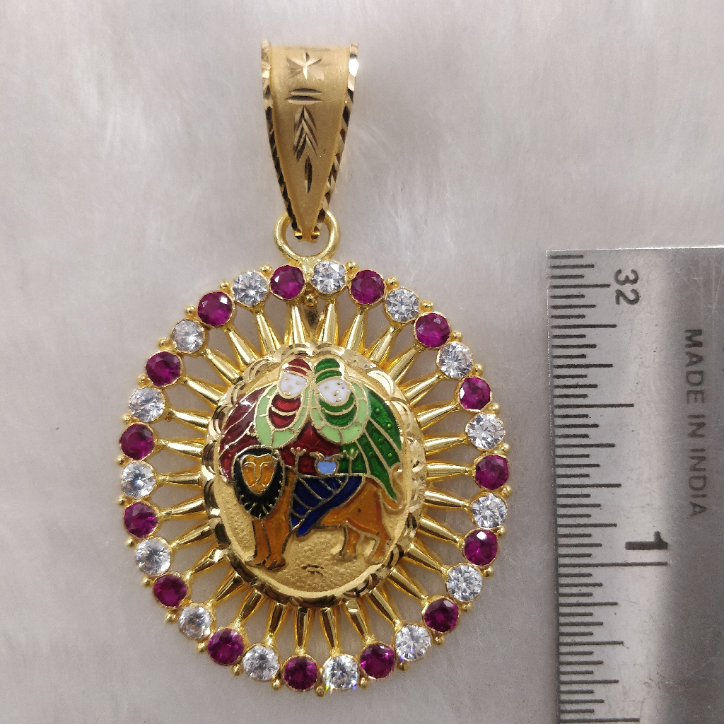 916 Gold Fancy Gent's Chamunda Maa Minakari Pendant - Image 2