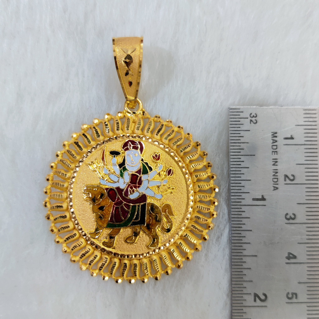 916 Gold Fancy Gent's Ambaji Maa Minakari Pendant - Image 2
