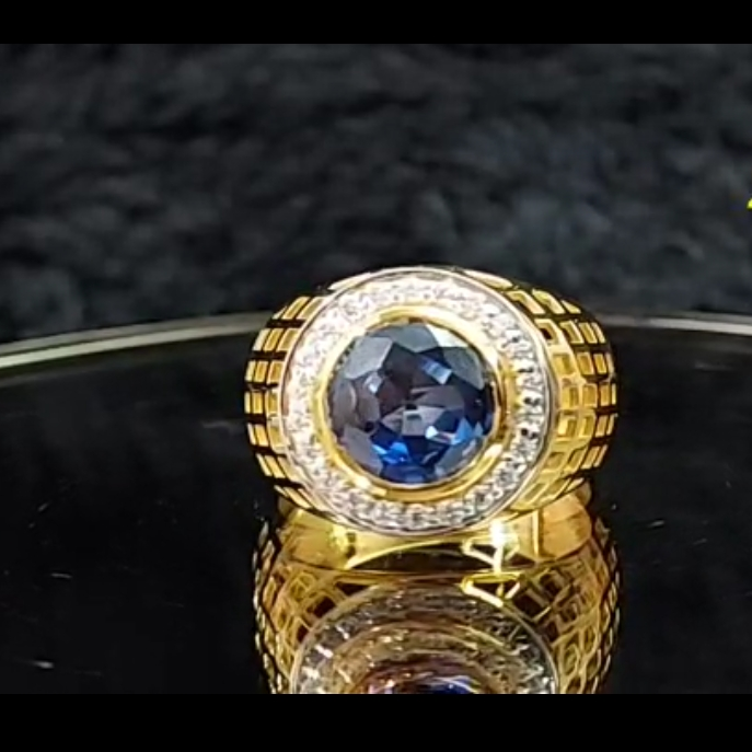 916 Gold Fancy Gent's Singal Stone Ring - Image 2
