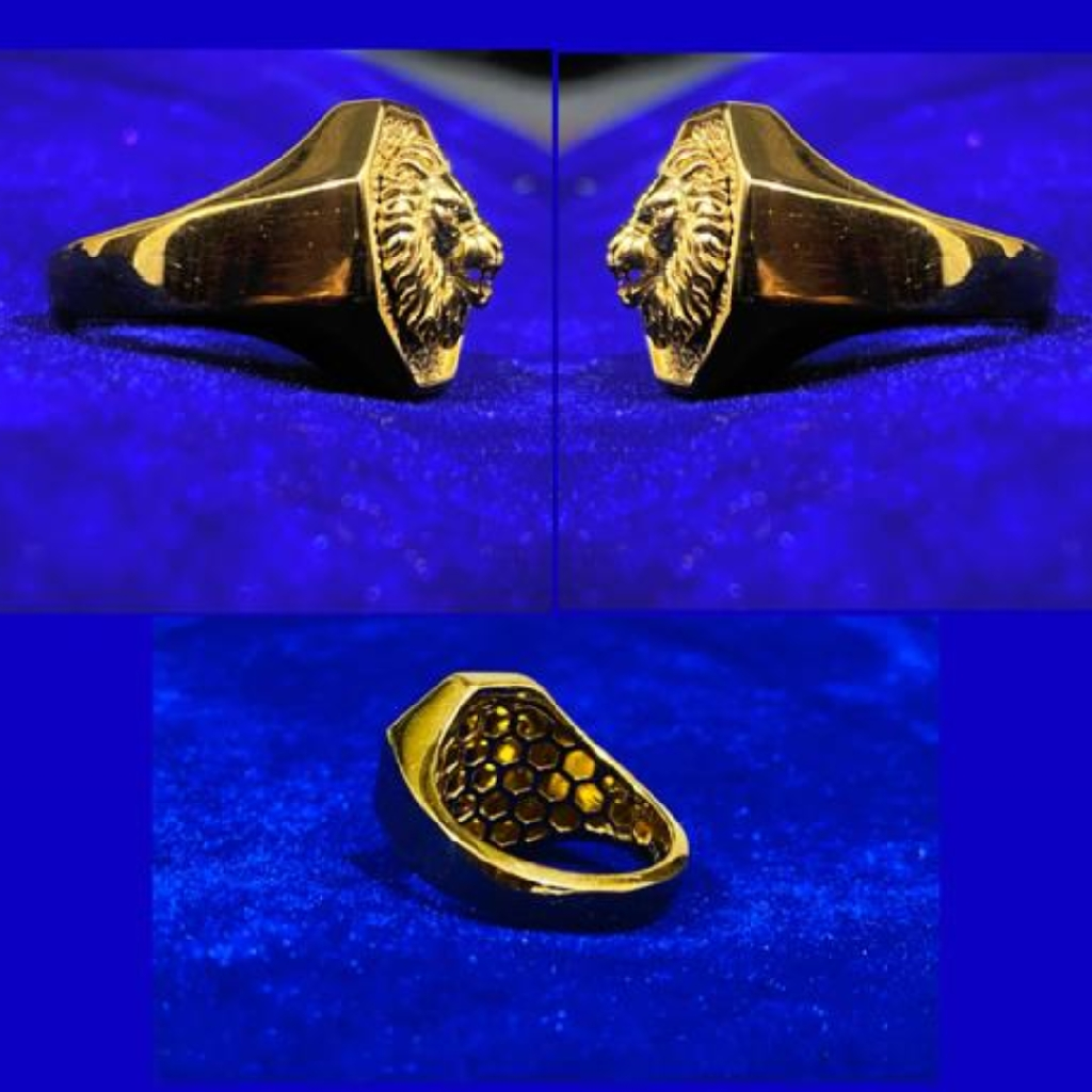 916 Gold Fancy Gent's Lion Face Ring - Image 2