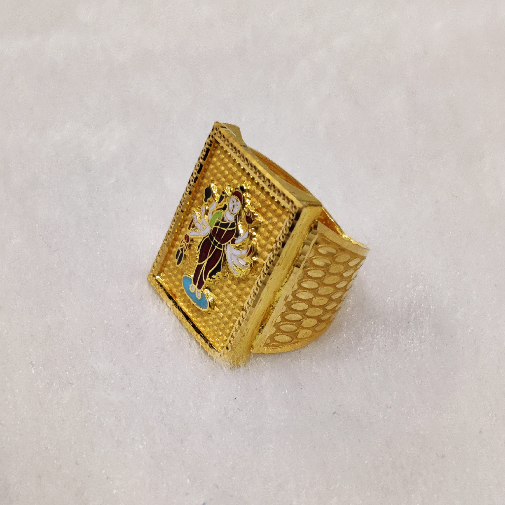 916 Gold Fancy Gent's Sadhi Maa Minakari Ring - Image 3