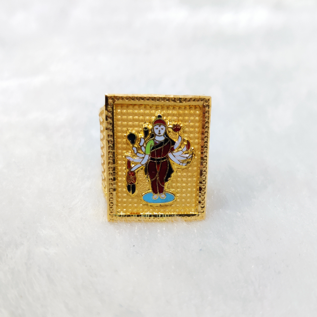 916 Gold Fancy Gent's Sadhi Maa Minakari Ring - Image 2