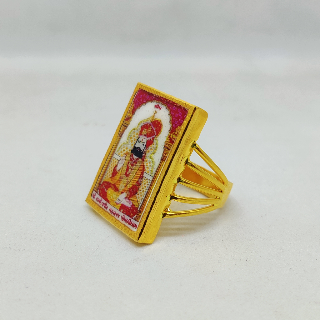 916 Gold Fancy Gent's Ramdev Pir Photo Mina Ring - Image 2