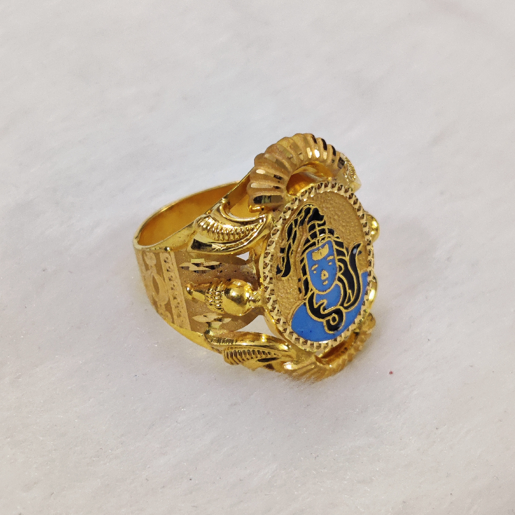 916 Gold Fancy Gent's God Shankar Minakari Ring - Image 3
