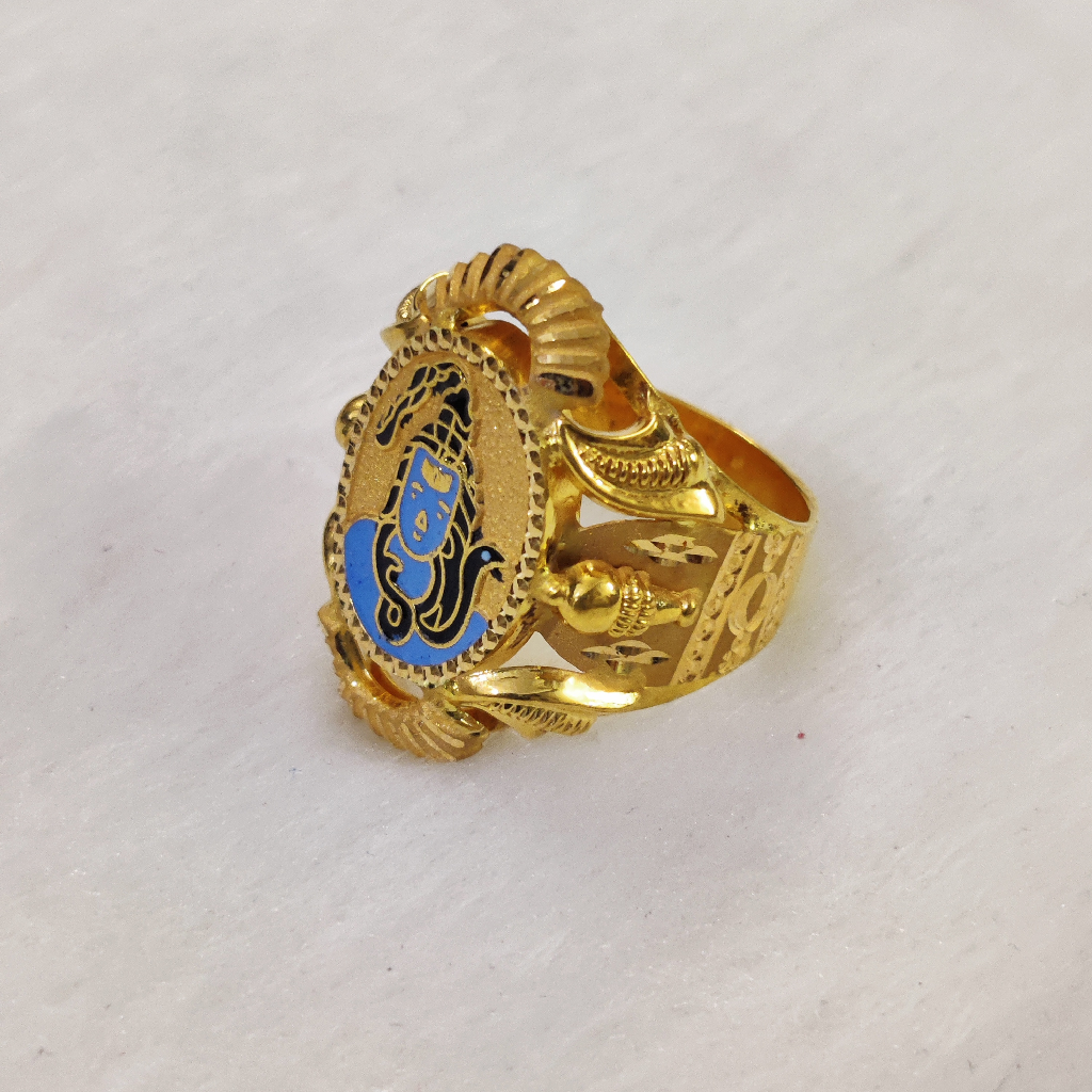 916 Gold Fancy Gent's God Shankar Minakari Ring - Image 2