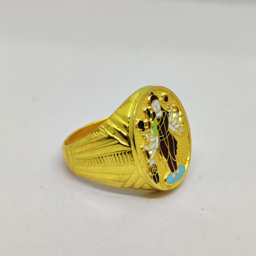 916 Gold Fancy Gent's Sadhi Maa Minakari Ring - Image 3