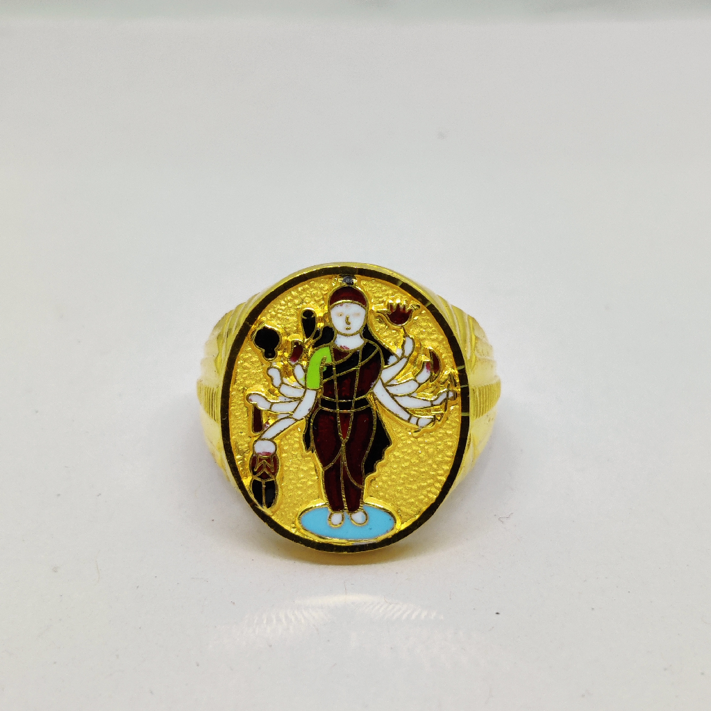 916 Gold Fancy Gent's Sadhi Maa Minakari Ring - Image 2