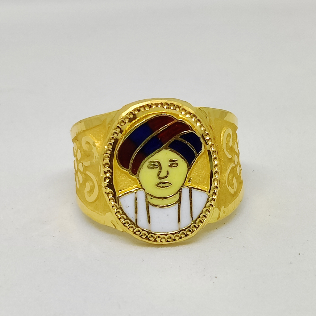916 Gold Gent's Jalaram Bapa Minakari Ring