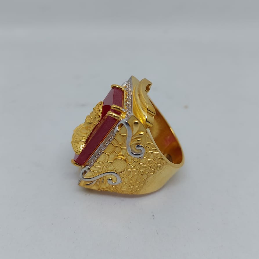 916 Gold Fancy Gent's Chehar Maa Ring - Image 2