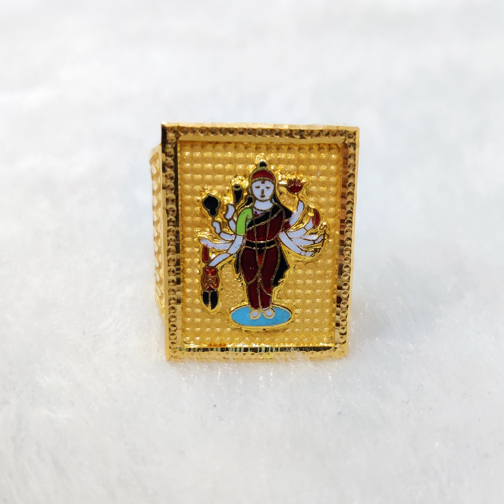 916 Gold Fancy Gent's Sadhi Maa Minakari Ring - Image 4