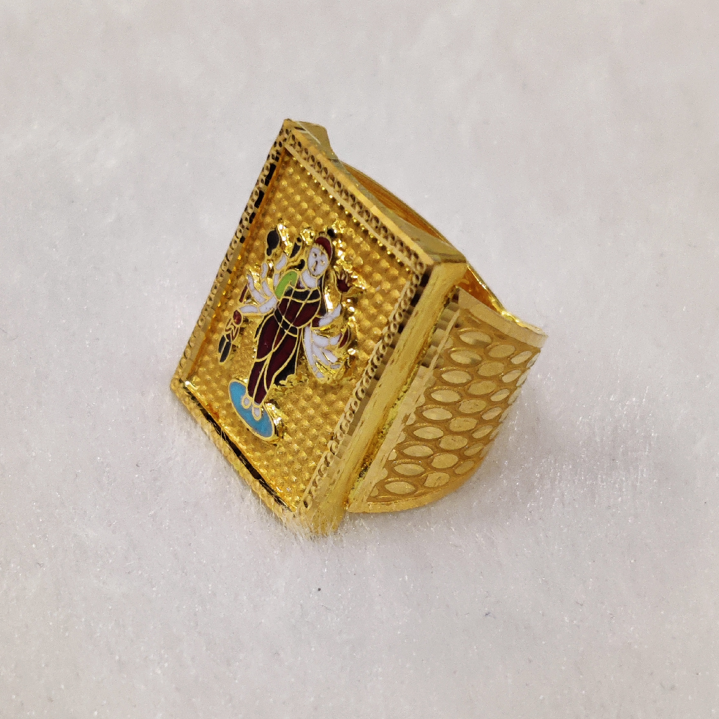 916 Gold Fancy Gent's Sadhi Maa Minakari Ring - Image 3