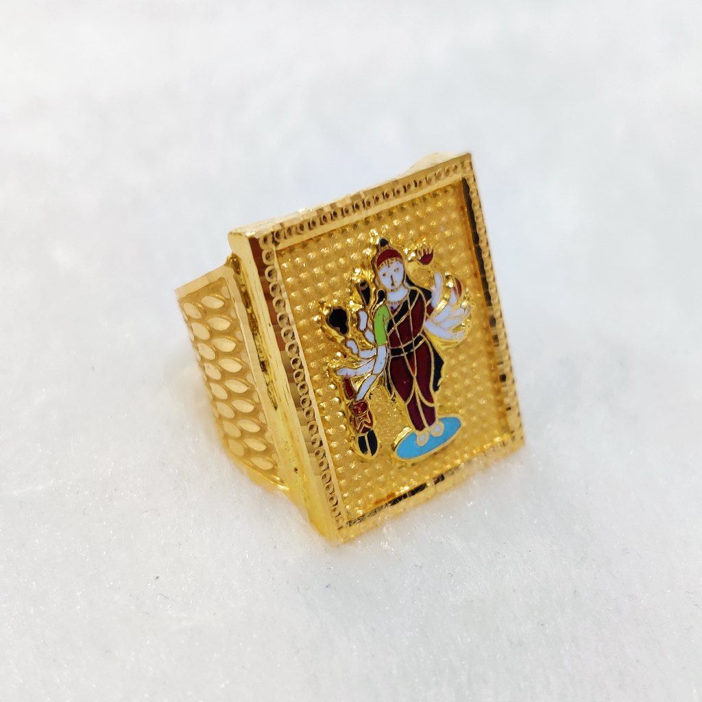 916 Gold Fancy Gent's Sadhi Maa Minakari Ring - Image 2