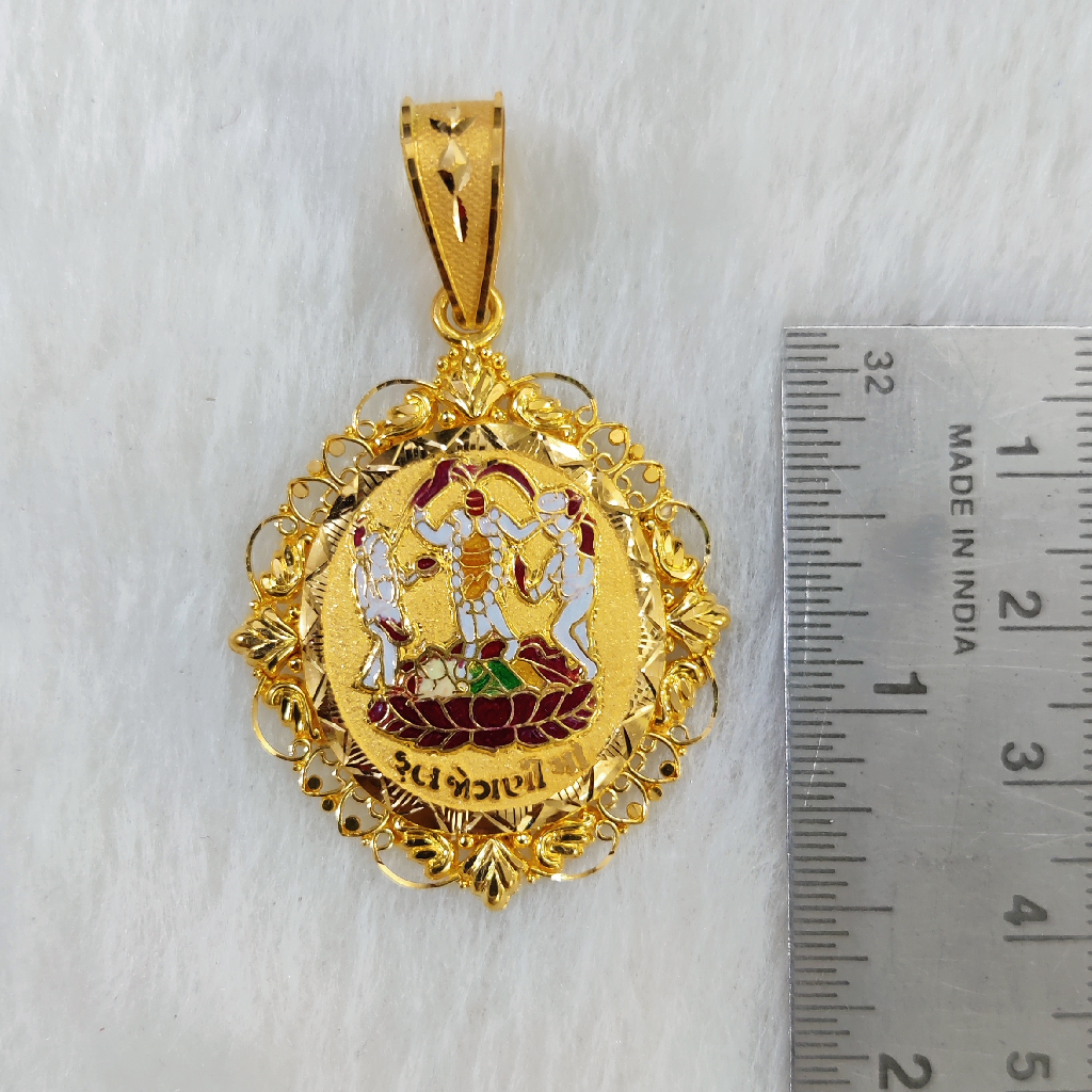 916 Gold Fancy Gent's Fulljogani Maa Minakari Pendant - Image 2