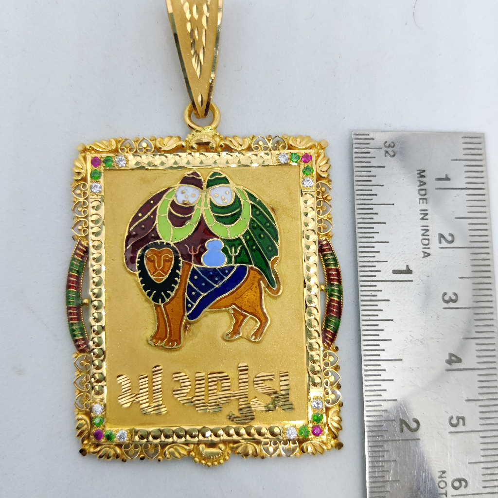 22k gold fancy gent's chamunda maa minakari pendant - Image 2
