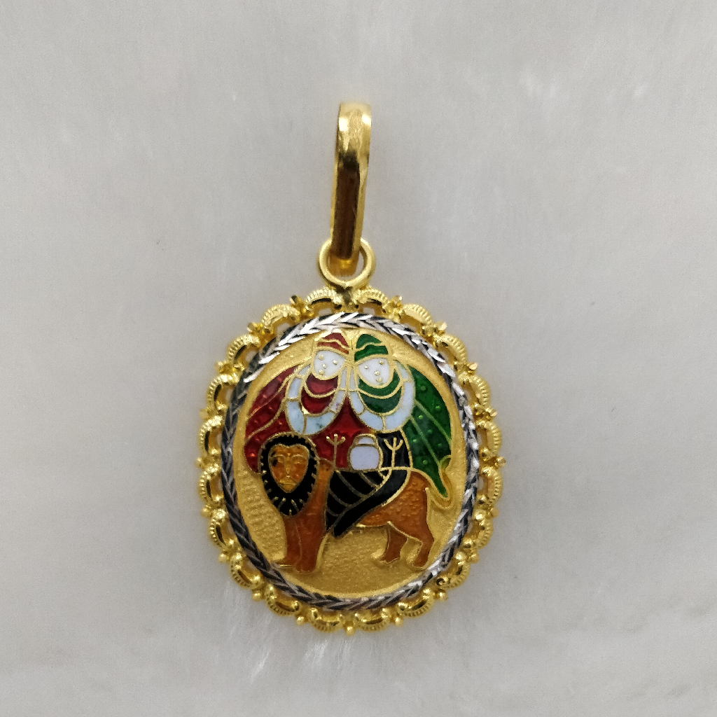 916 gold fancy gent's chamunda maa minakari pendant