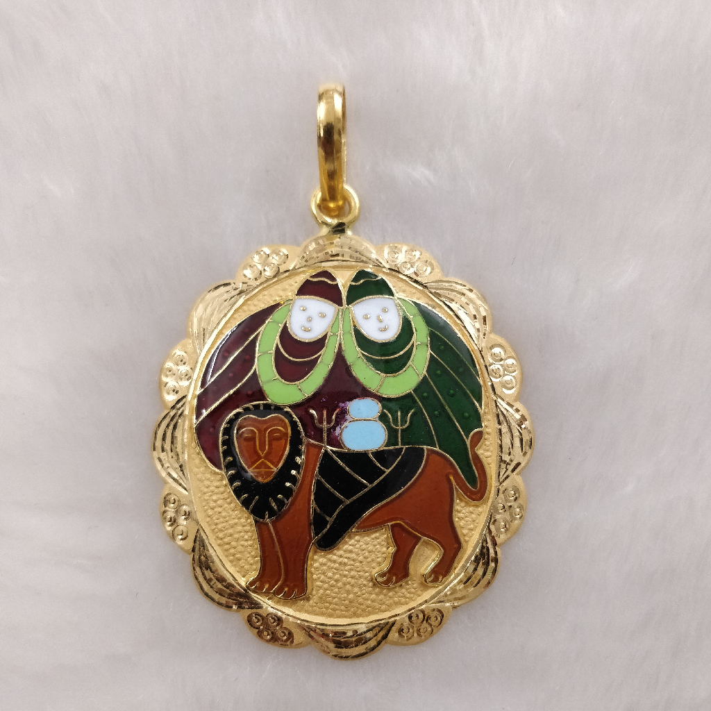 916 gold chamunda maa minakari pendant