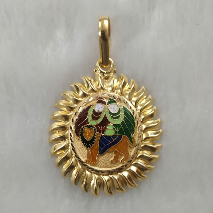 916 gold gent's chamunda maa minakari pendant