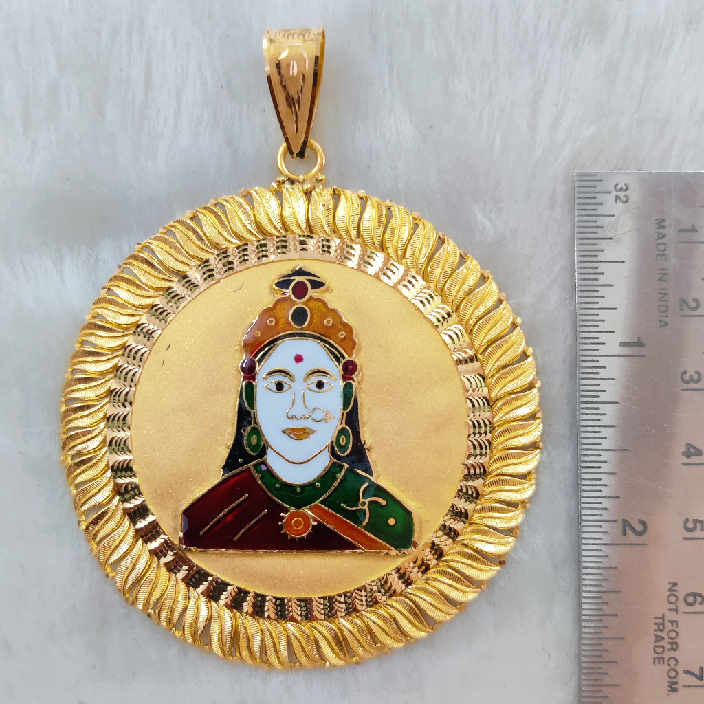 916 gold fancy gent's chehar maa minakari pendant - Image 2