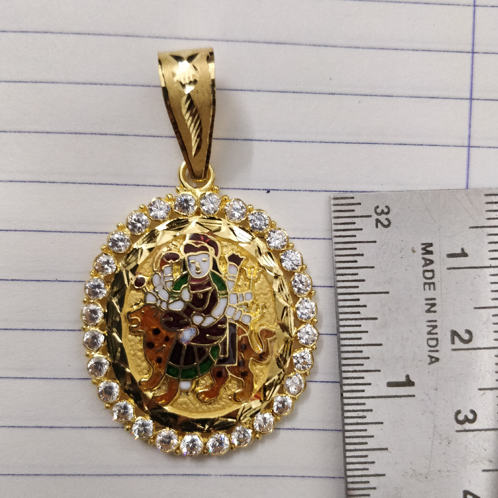 916 gold fancy gent's ambe maa minakari pendant - Image 2