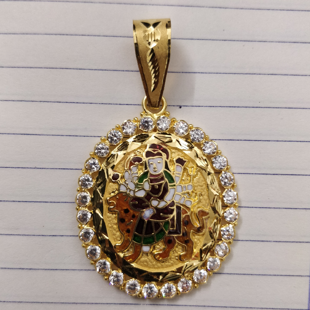 916 gold fancy gent's ambe maa minakari pendant