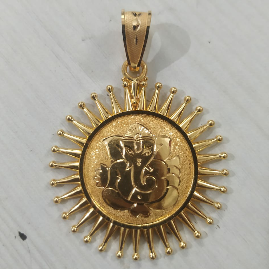 916 gold fancy gent's ganapati engraving pendant - Image 2
