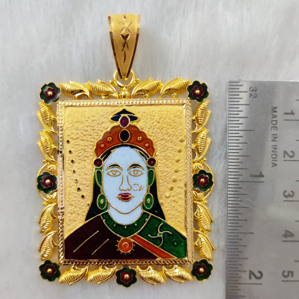 916 gold fancy gent's chehar maa minakari pendant - Image 2