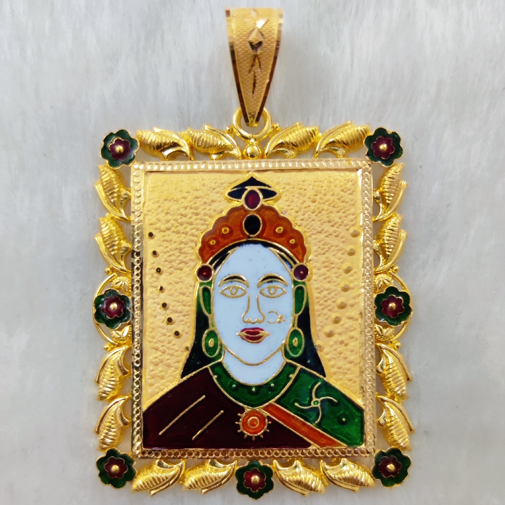 916 gold fancy gent's chehar maa minakari pendant