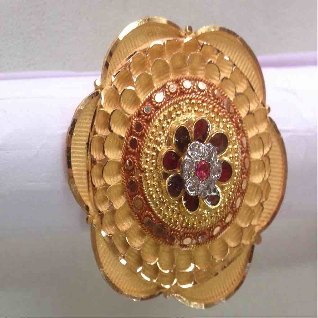 Flower Shape Gold Meena Kari Ladies Rings