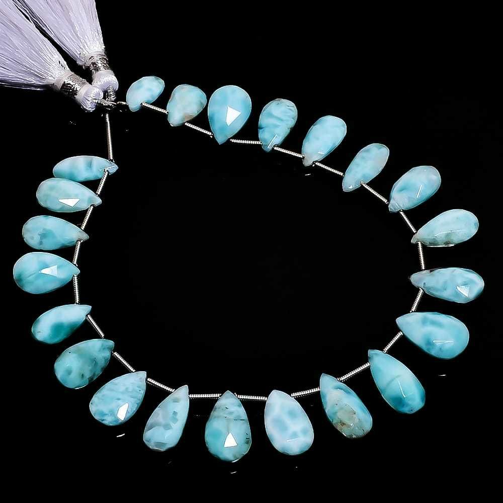 Natural Larimar Gemstone Faceted Blue Beads Mala