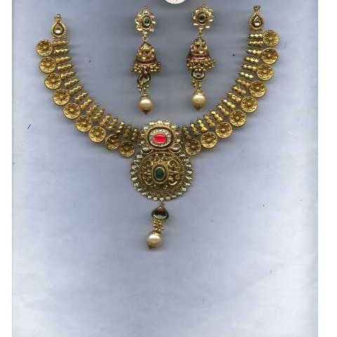 Gold Ladies Indian Designer Necklace Set Yellow