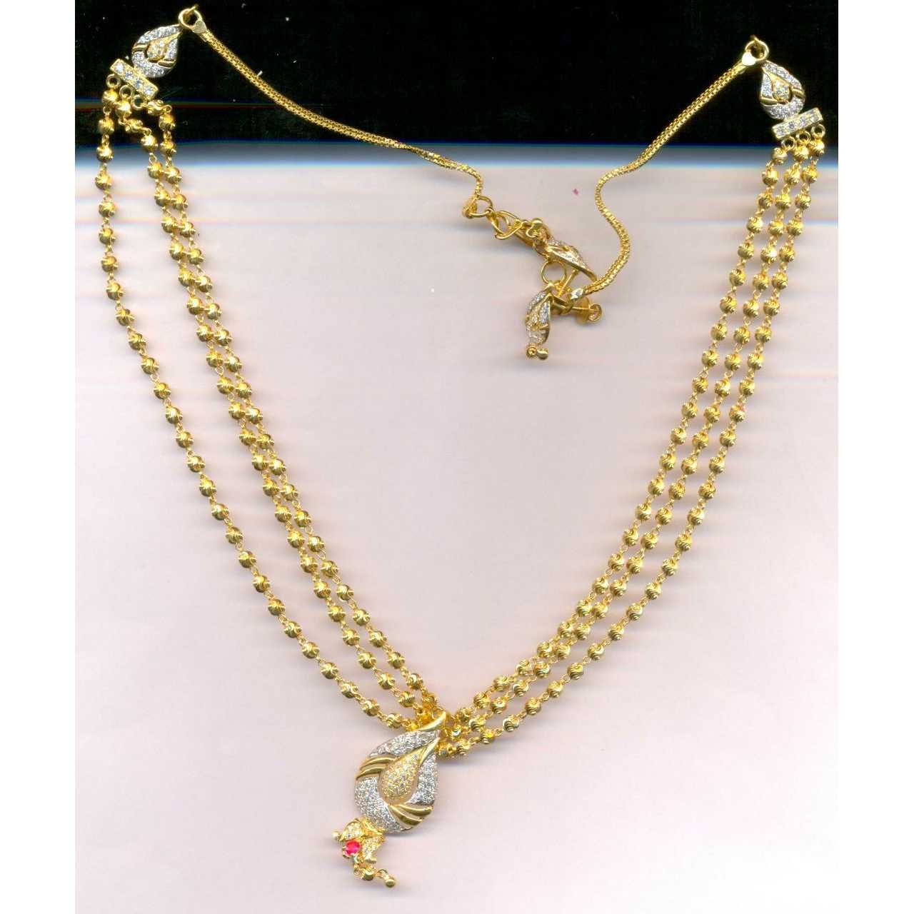 22KT Gold Ladies Indian Vertical Necklace Set Yellow