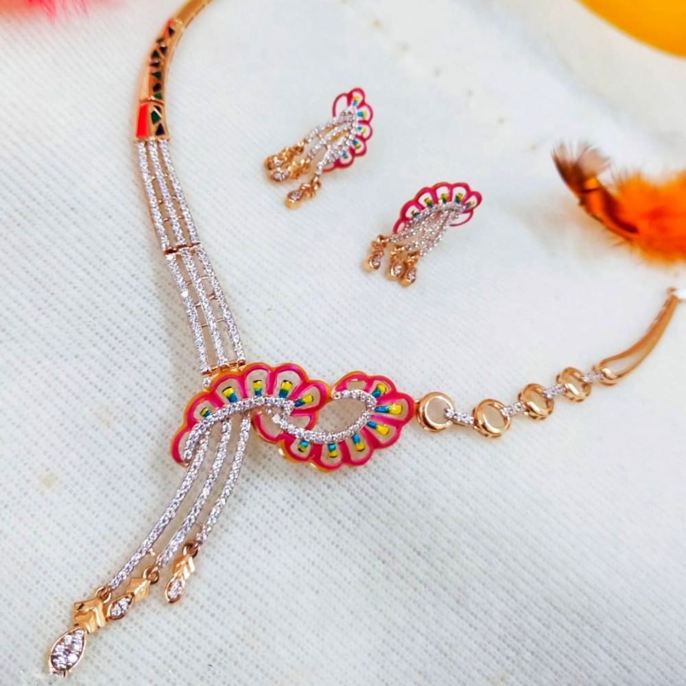 Colourful lovely 18 kt rose gold necklace set