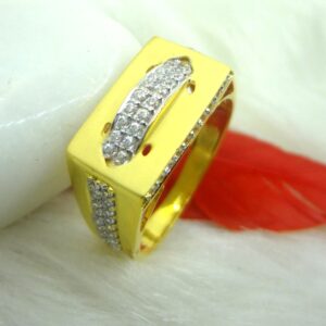 Double cz diamond line 22 kt gold gents ring