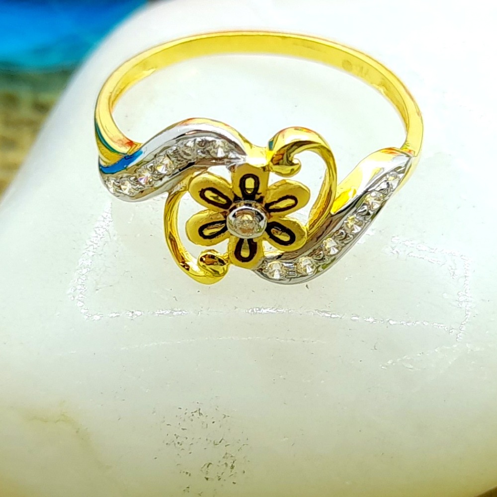 916 gold cz diamond pretty floral pattern ladies ring