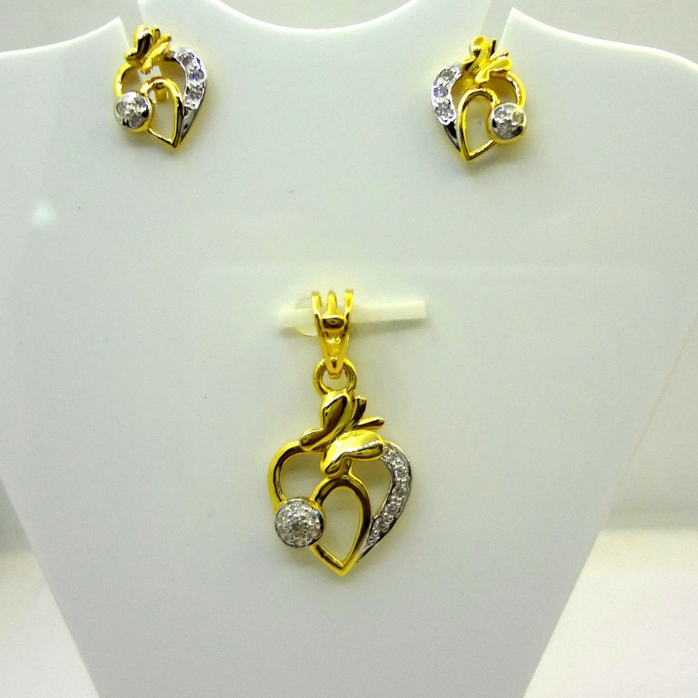 valentine gift little heart with butterfly 22kt pendant set