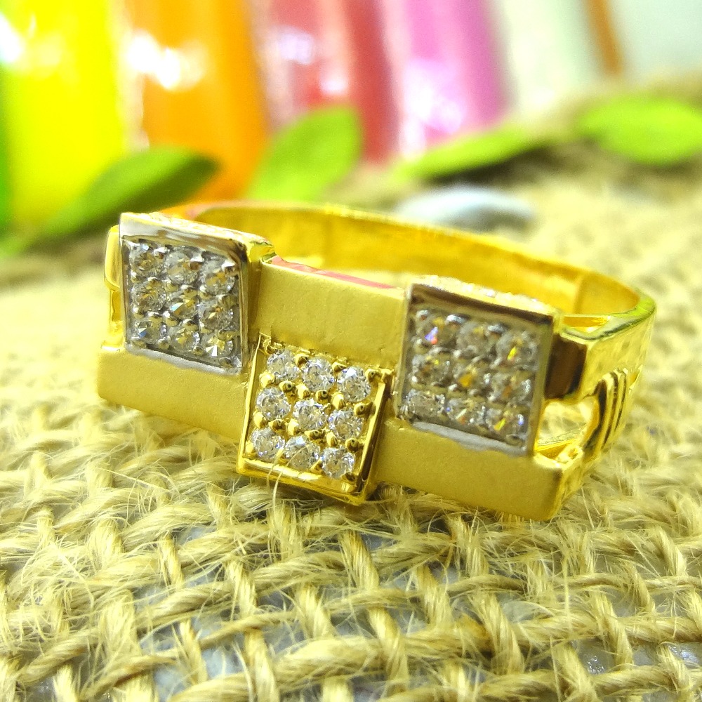 3 square box design 22kt cz diamond classic gents ring