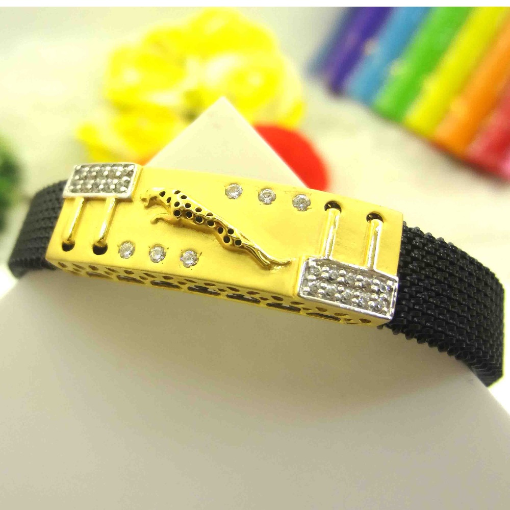 916 gold cz diamond jaguar stylish gents bracelet